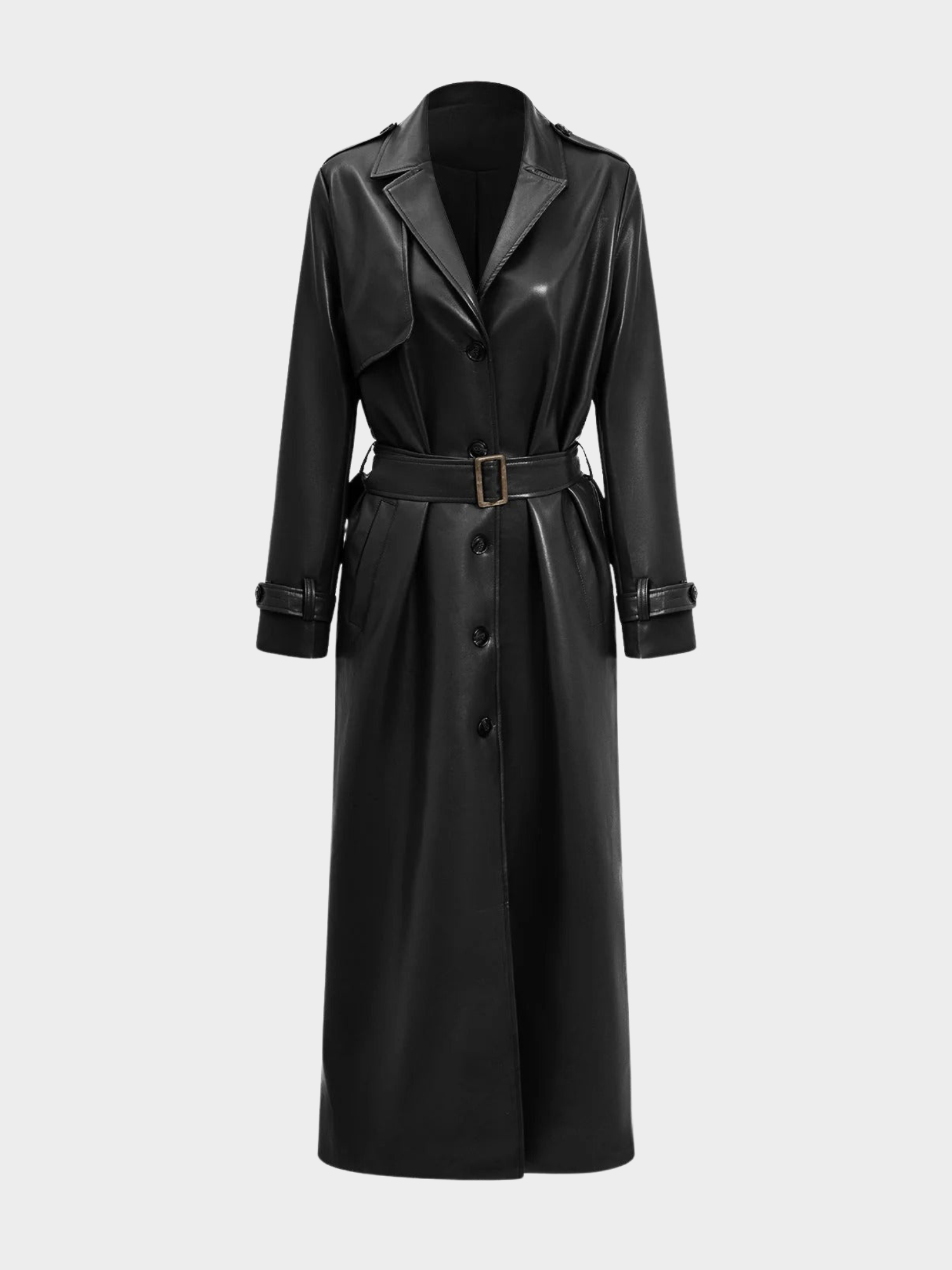 Women’s Faux Leather Trench Coat with Belt