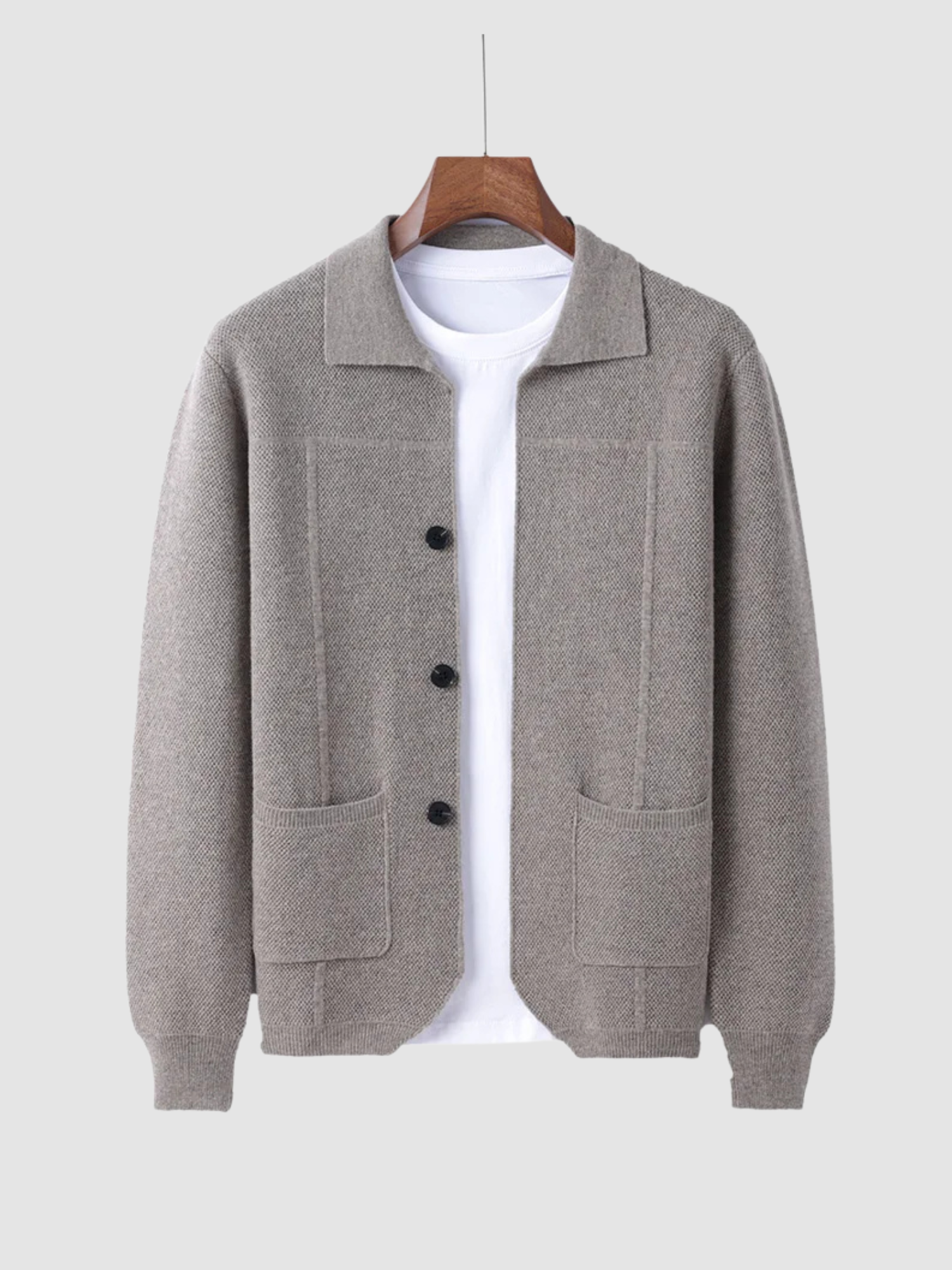 Men’s Polo Collar Cardigan – Long Sleeve Knit, Button Front