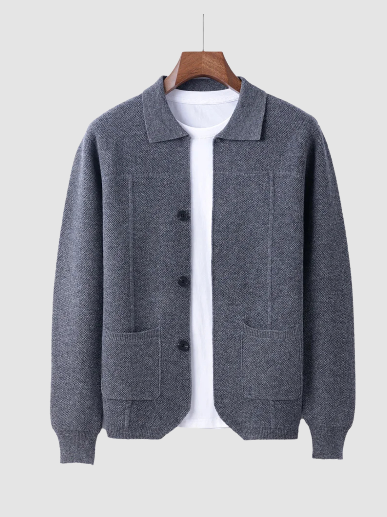 Men’s Polo Collar Cardigan – Long Sleeve Knit, Button Front