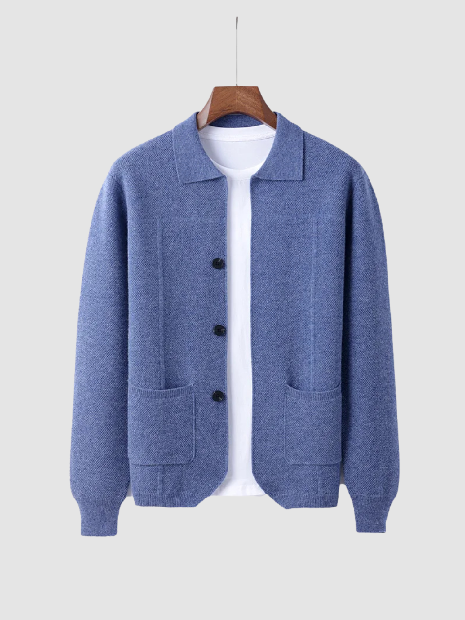 Men’s Polo Collar Cardigan – Long Sleeve Knit, Button Front