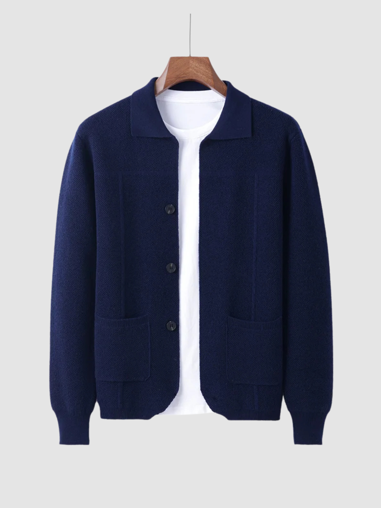 Men’s Polo Collar Cardigan – Long Sleeve Knit, Button Front