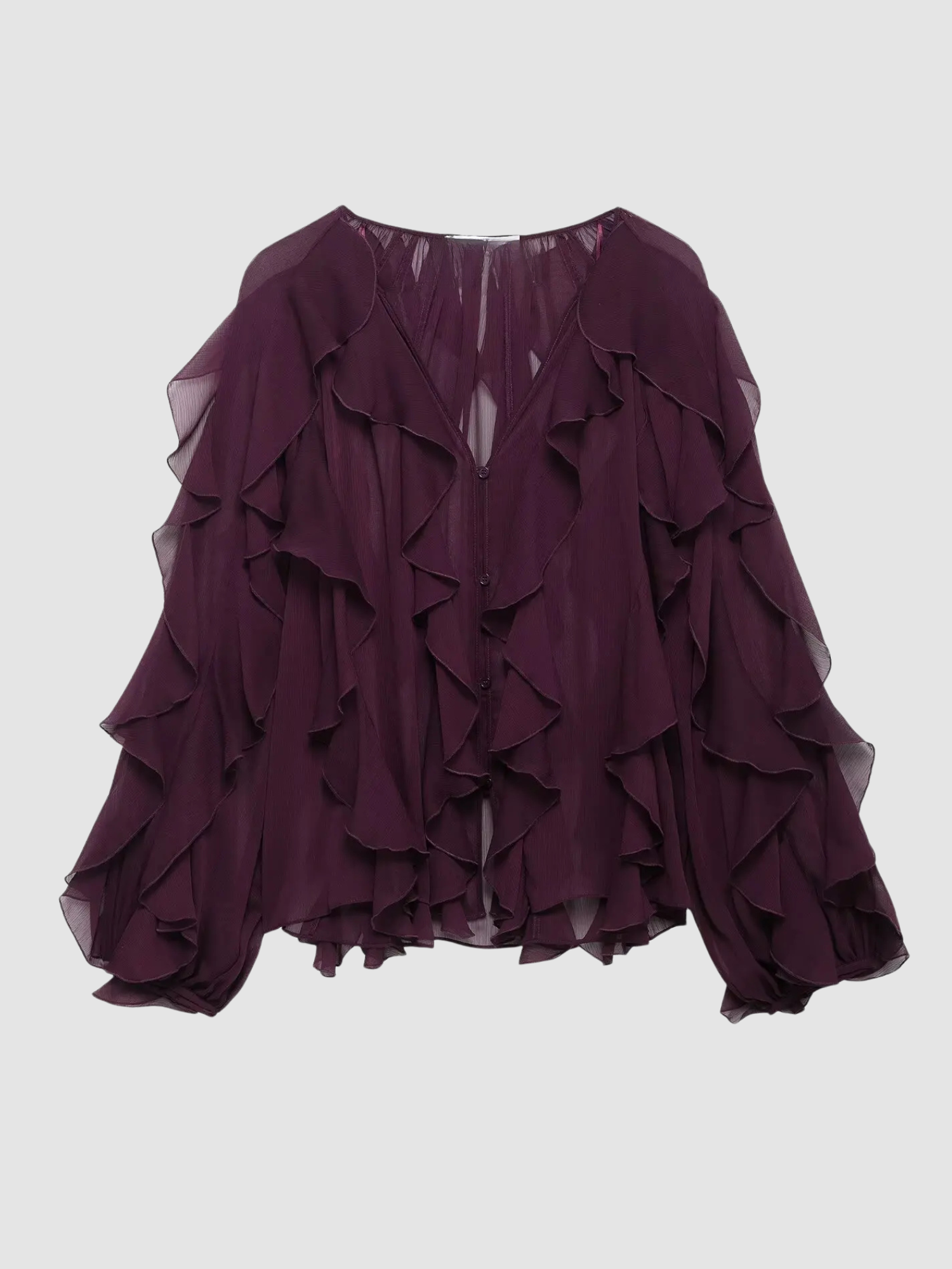 Women’s Ruffle Blouse – V-Neck, Long Sleeve