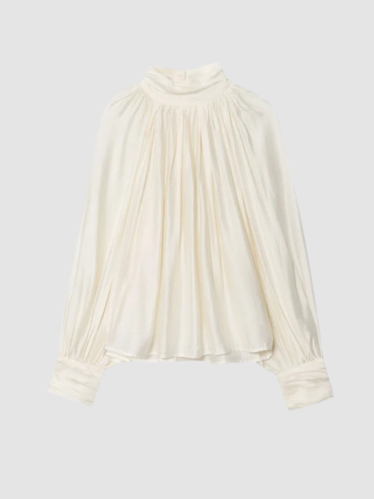 Women’s Draped Blouse – Long Sleeve, High Neck