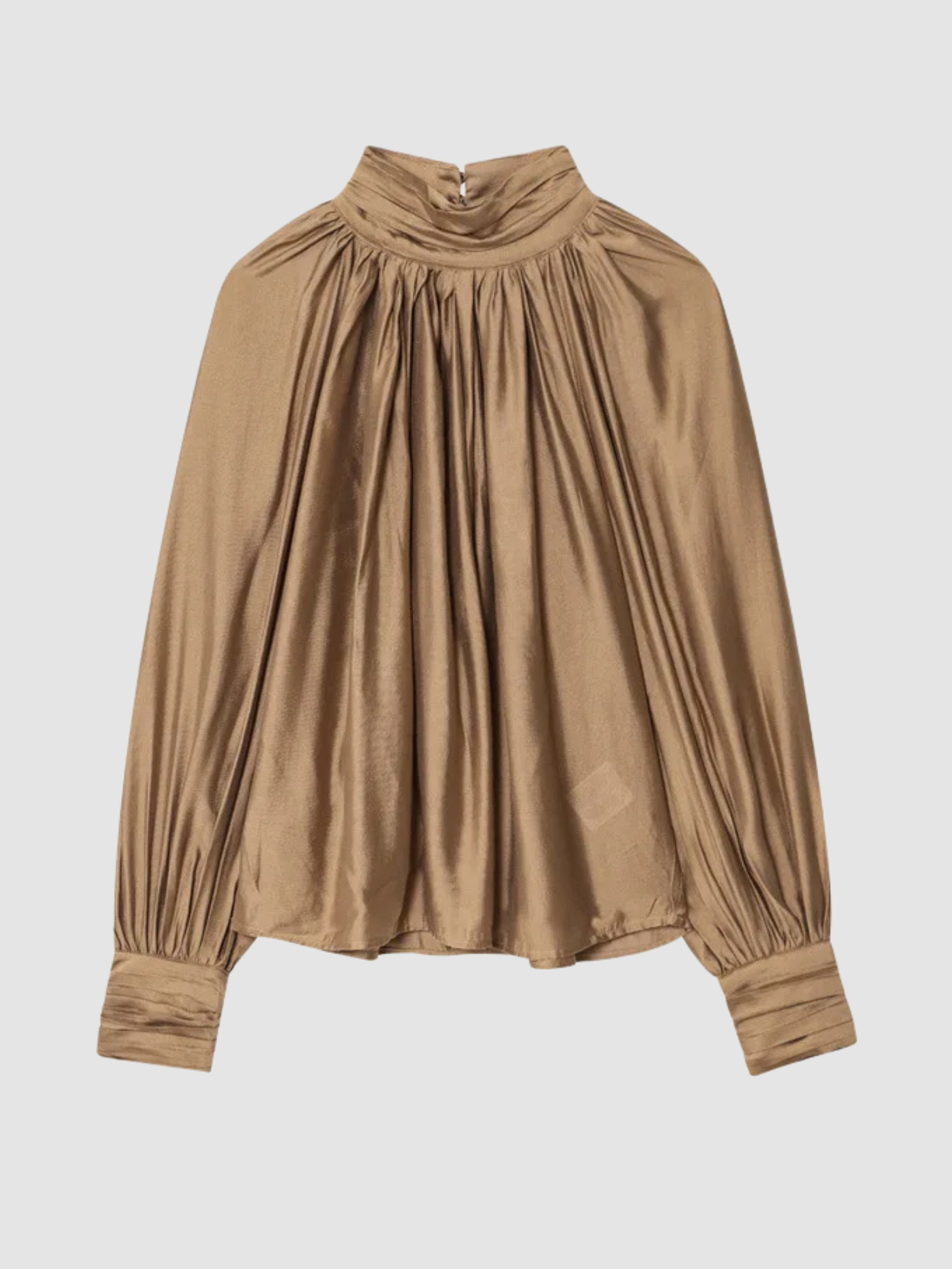 Women’s Draped Blouse – Long Sleeve, High Neck