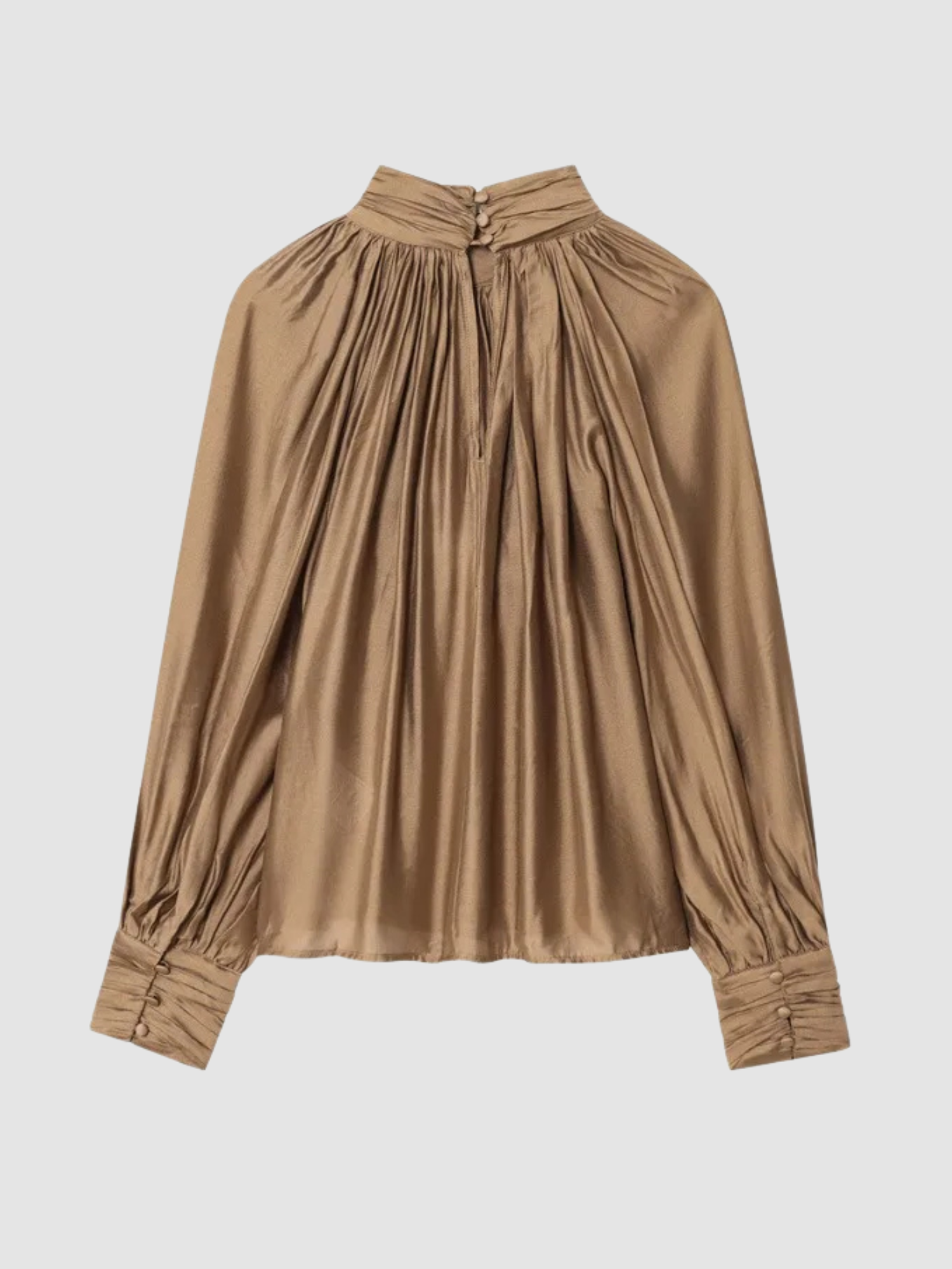 Women’s Draped Blouse – Long Sleeve, High Neck