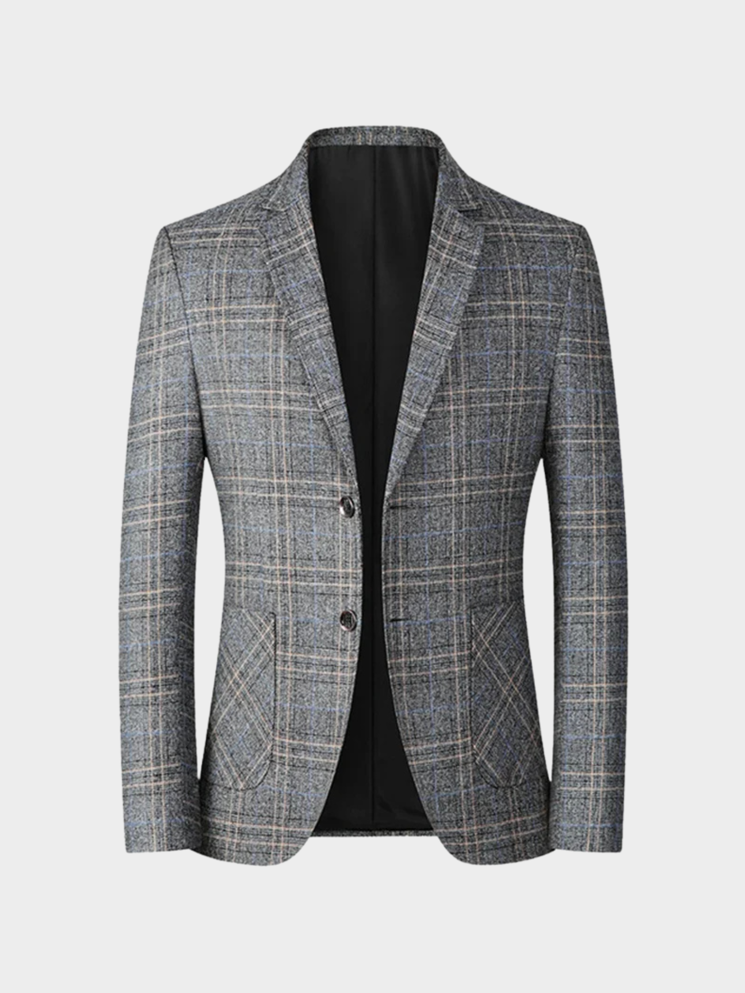 Men’s Single-Breasted Plaid Blazer in Polyester Fabric