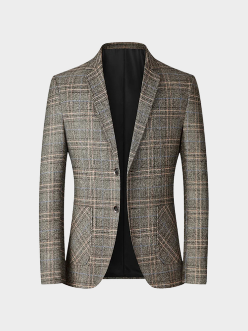 Men’s Single-Breasted Plaid Blazer in Polyester Fabric