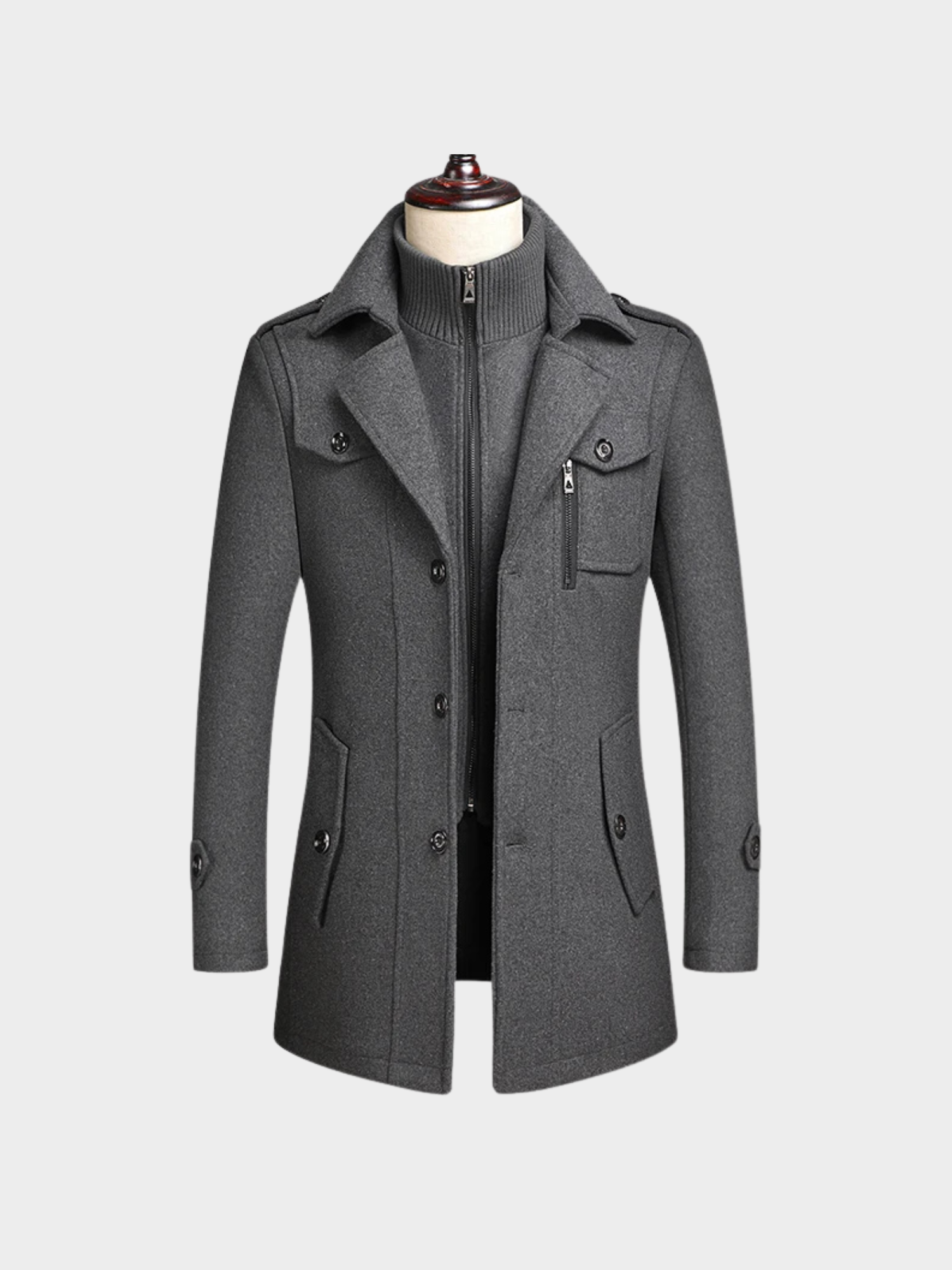 Men’s Wool-Blend Coat with Classic Turn-Down Collar